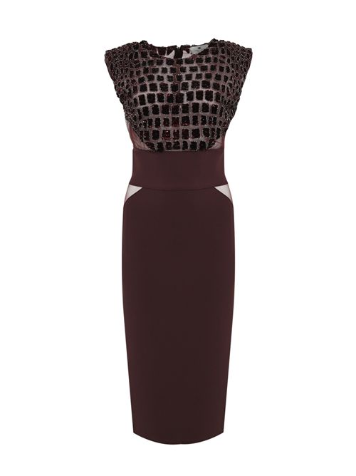 Abito in crepe e tulle con ricami Cocco Merlot Elisabetta Franchi | AB83457E2EA4
